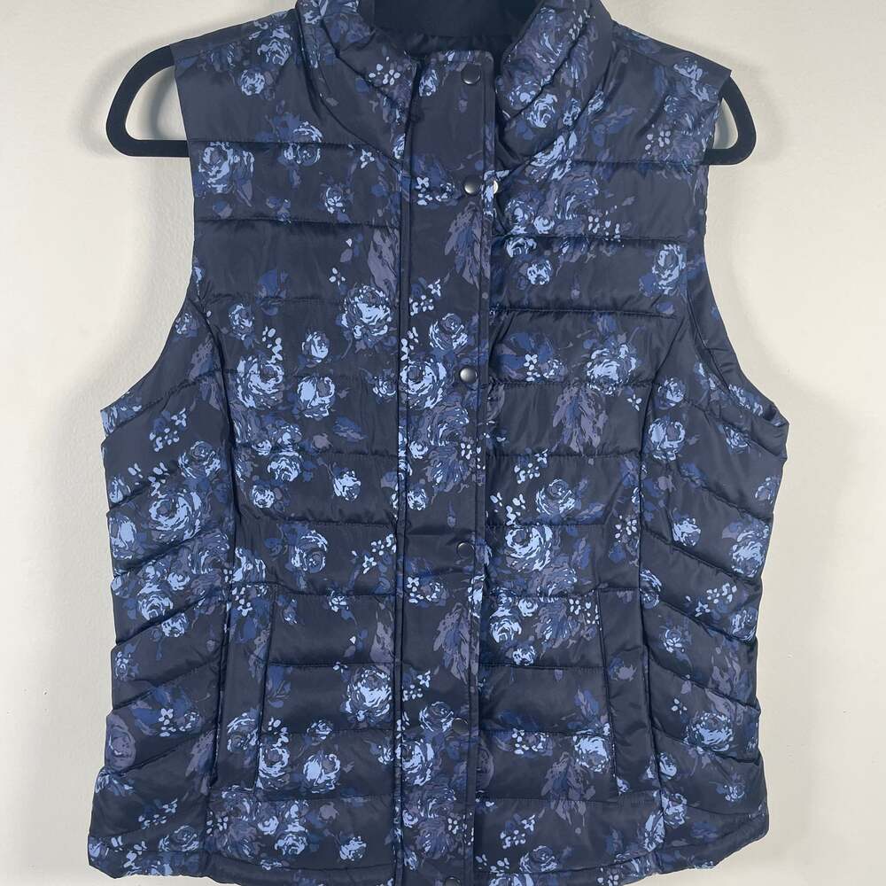 Gap Women's Navy Blue Floral Puffer Vest Sz M